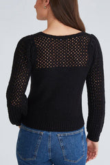 525 Brigid Puff Sleeve Mesh Pullover in Black