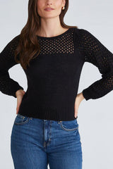 525 Brigid Puff Sleeve Mesh Pullover in Black