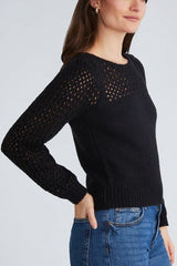 525 Brigid Puff Sleeve Mesh Pullover in Black