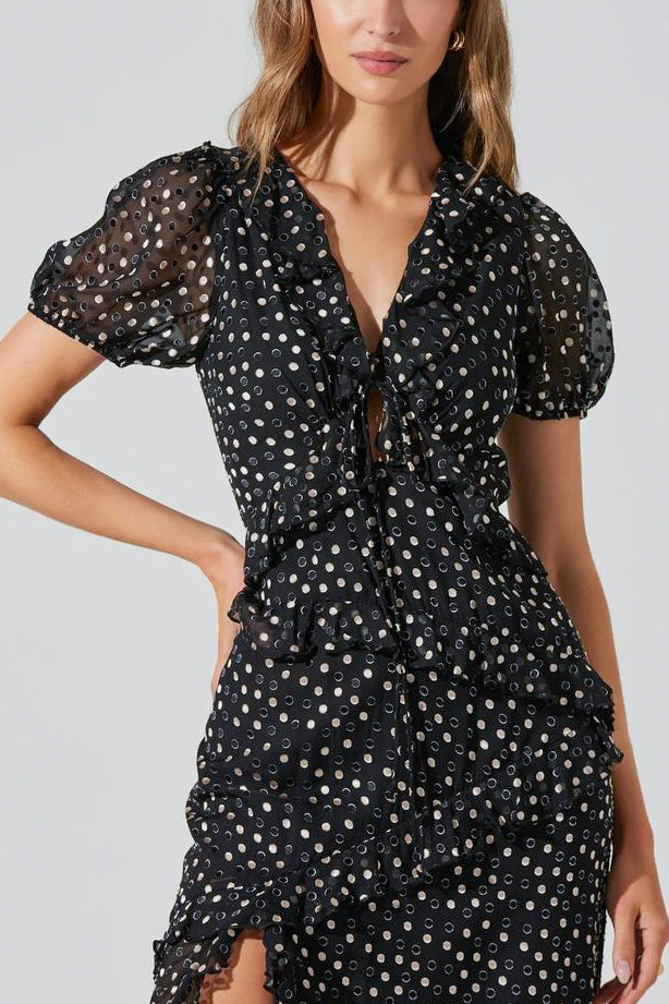 ASTR Bennet Dress in Black Polkadot