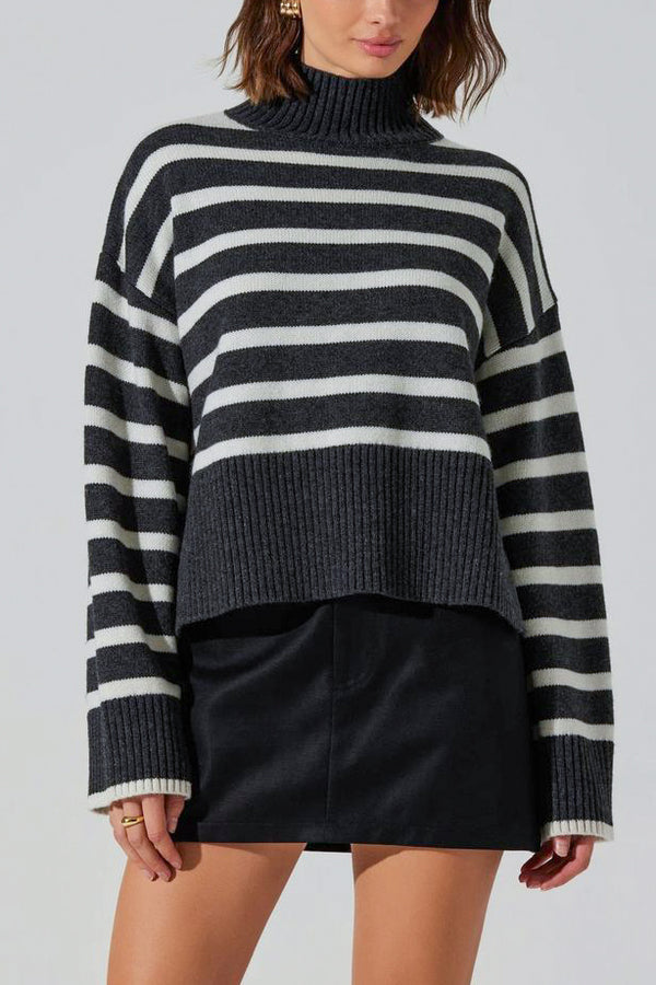 ASTR Sophea Sweater in Charcoal Cream Stripe