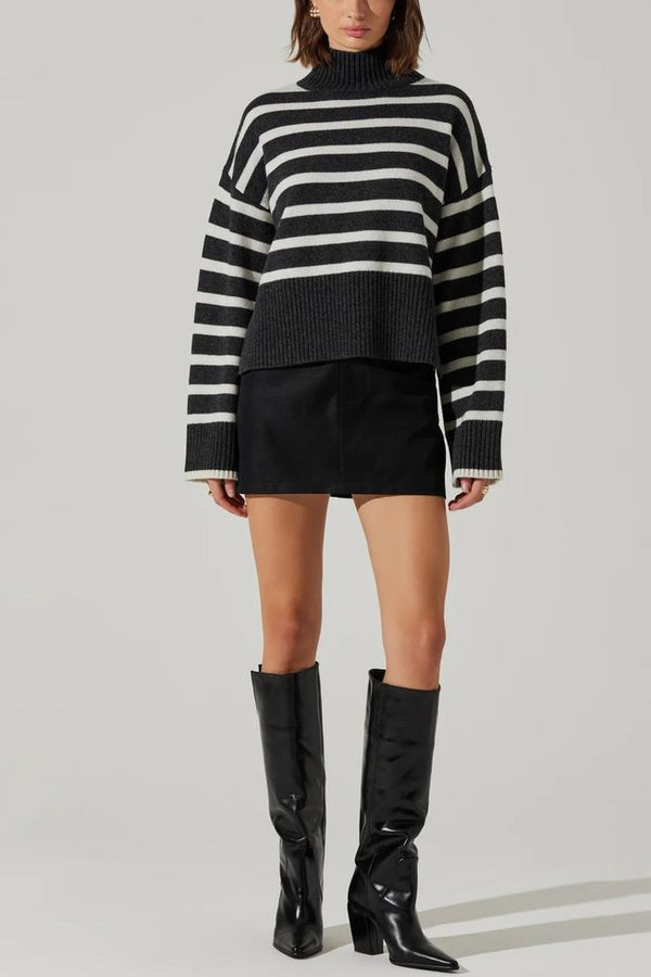 ASTR Sophea Sweater in Charcoal Cream Stripe