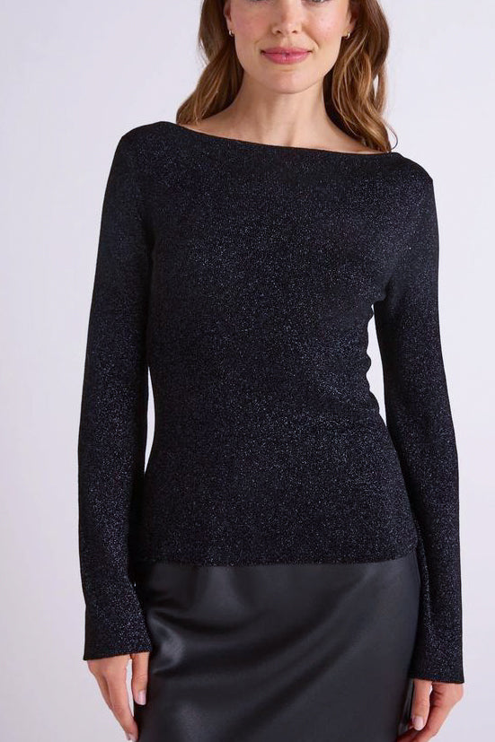 Bella Dahl Boatneck L/S Sweater in Black Metallic