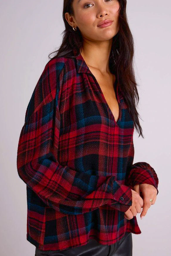 Bella Dahl Drop Shoulder Pullover in Winter Berry Plaid