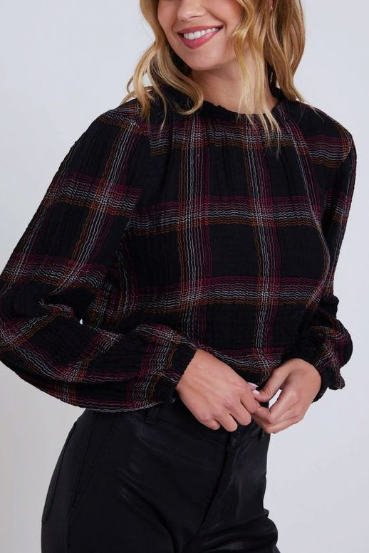 Bella Dahl Elastic Shirred Top in Autumn Sunset Plaid