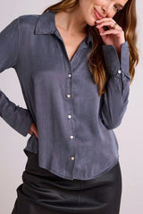 Bella Dahl Flowy Wide Collar Button Down in Slate Stone