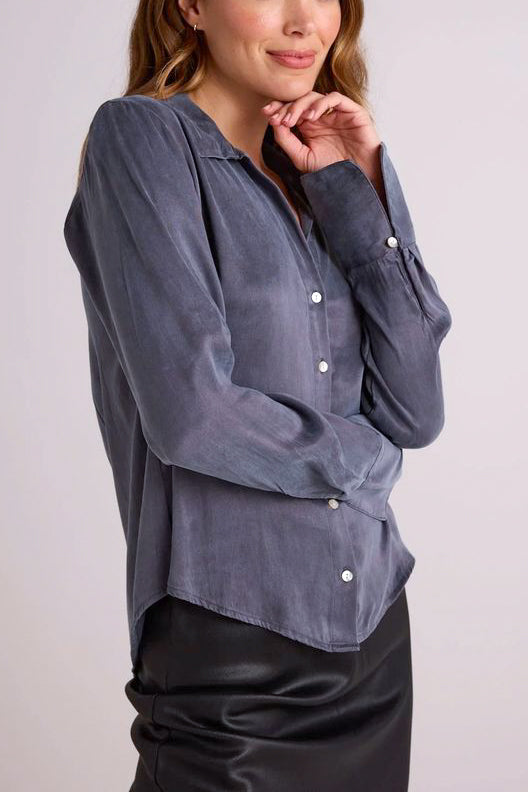 Bella Dahl Flowy Wide Collar Button Down in Slate Stone