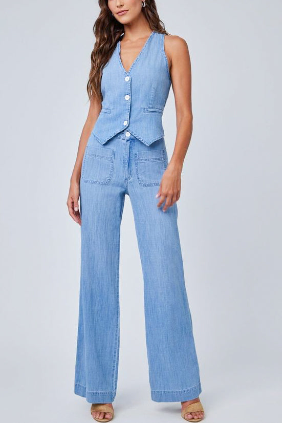 Bella Dahl Lola Two Pocket Wide Leg Pant in Sea Breeze