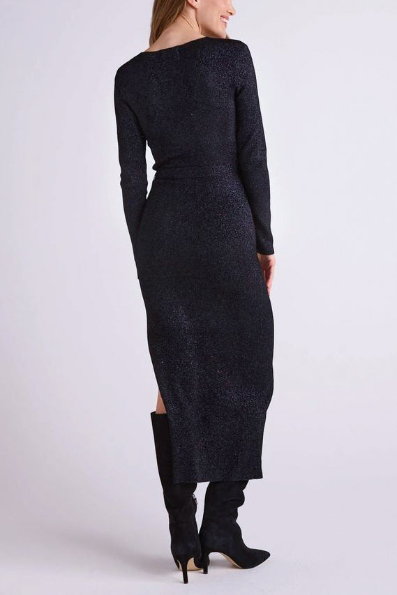 Bella Dahl Long Sleeve Maxi Sweater Dress in Black Metallic