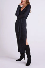 Bella Dahl Long Sleeve Maxi Sweater Dress in Black Metallic