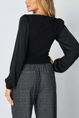 Bella Dahl Ruched Waist Flowy Sleeve Top in Black