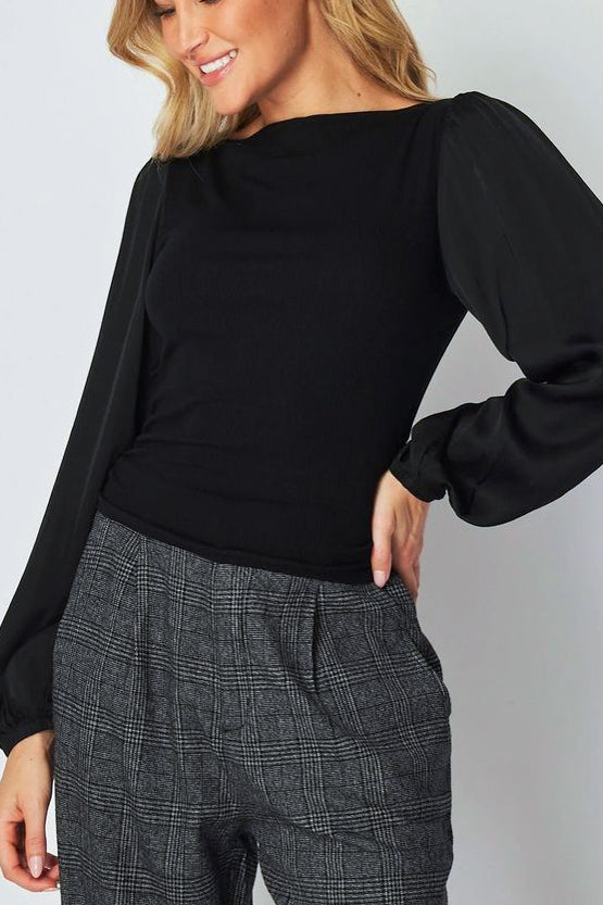 Bella Dahl Ruched Waist Flowy Sleeve Top in Black