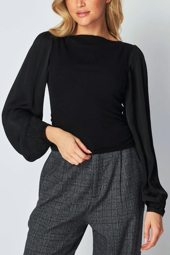 Bella Dahl Ruched Waist Flowy Sleeve Top in Black