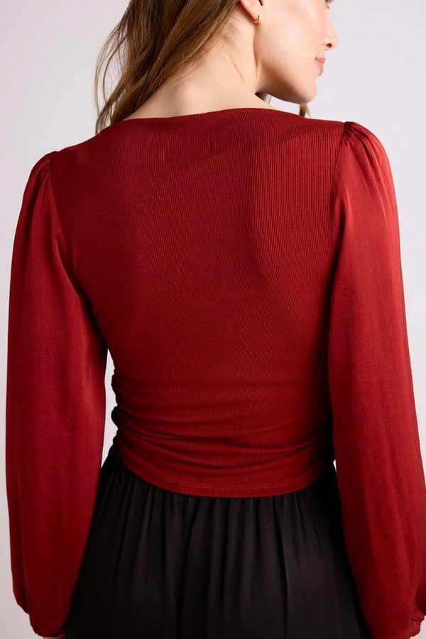 Bella Dahl Ruched Waist Flowy Sleeve Top in Rustic Red