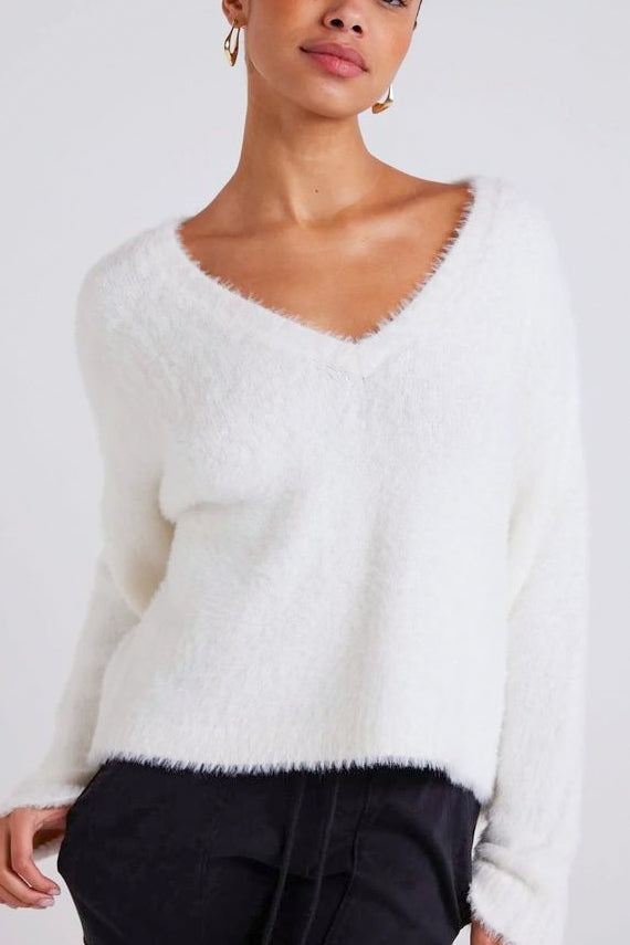 Bella Dahl Slouchy V-Neck Sweater in Winter White