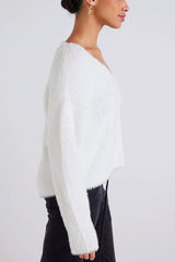 Bella Dahl Slouchy V-Neck Sweater in Winter White