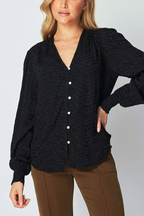 Bella Dahl Smocked Cuff Button Down in Black