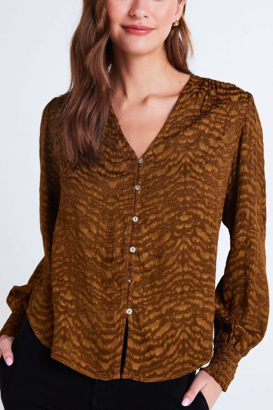 Bella Dahl Smocked Cuff Button Down in Bronzed Olive