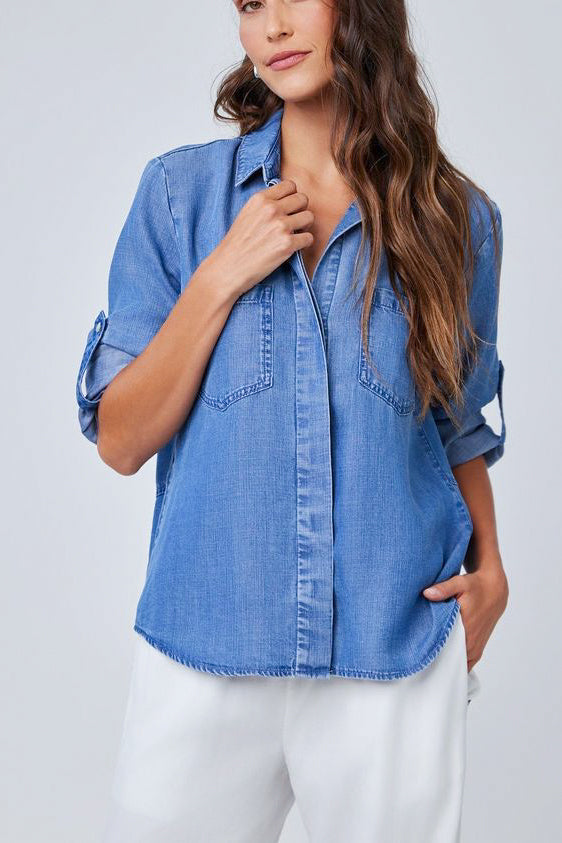 Bella Dahl Split Back Button Down Shirt in Haze