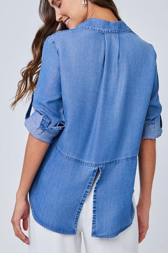 Bella Dahl Split Back Button Down Shirt in Haze