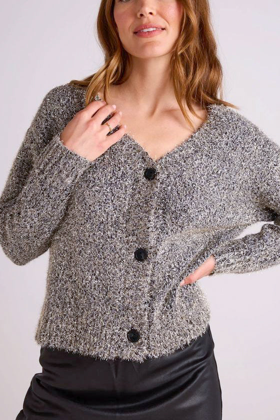 Bella Dahl Sweater Cardigan in Black Gold Shimmer