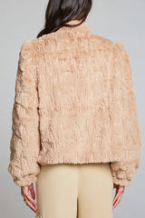 Chaser Puff Sleeve Faux Fur Jacket in Cappuccino