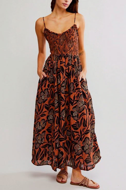 Free People Sweet Nothings Midi Dress in Brown Patina Combo