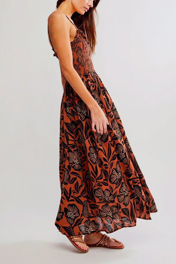 Free People Sweet Nothings Midi Dress in Brown Patina Combo