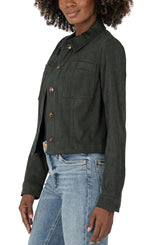 Kut From The Kloth Matilda Crop Trucker Jacket in Hunter Green