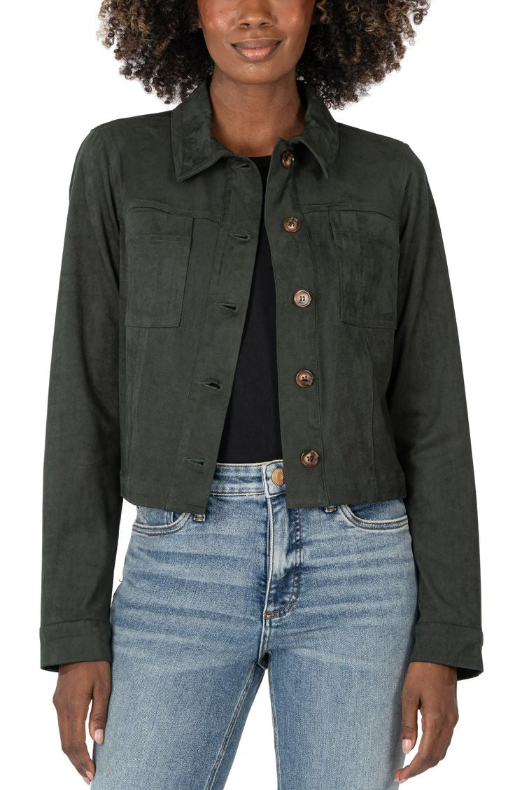 Kut From The Kloth Matilda Crop Trucker Jacket in Hunter Green