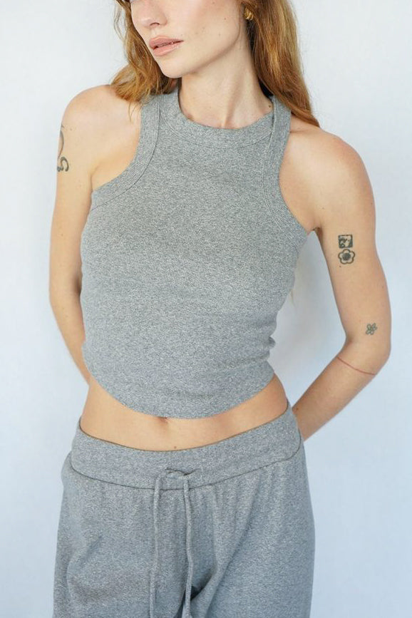 LNA Detra Cotton Rib Tank in Heather Grey