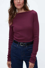 Michael Stars Clarke Knife Neck Ruched Tee in Beetroot