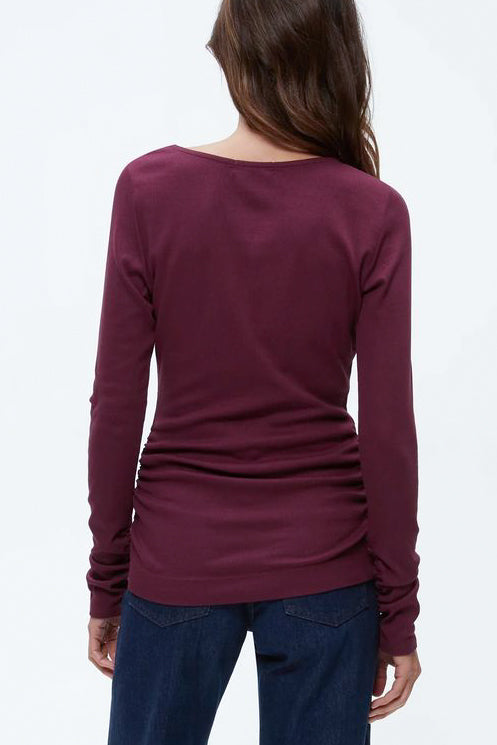 Michael Stars Clarke Knife Neck Ruched Tee in Beetroot