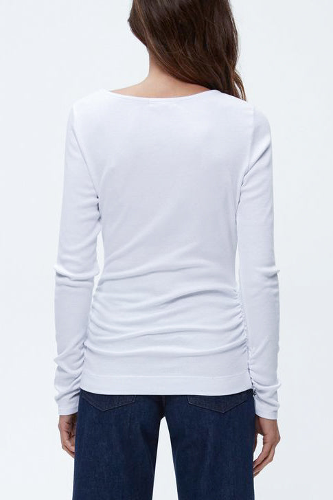 Michael Stars Clarke Knife Neck Ruched Tee in White