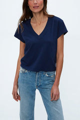 Michael Stars Harlan Cropped V Neck Tee in Nocturnal