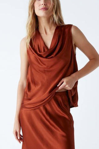 Michael Stars Mitzi Sleeveless Cowl Neck Top in Lava