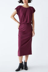 Michael Stars Pippa Gathered Empire Midi Dress in Beetroot