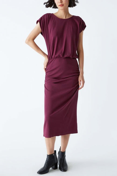 Michael Stars Pippa Gathered Empire Midi Dress in Beetroot