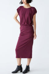 Michael Stars Pippa Gathered Empire Midi Dress in Beetroot