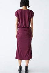 Michael Stars Pippa Gathered Empire Midi Dress in Beetroot