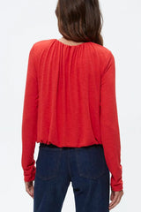 Michael Stars Sona Long Sleeve Bubble Top in Cherry