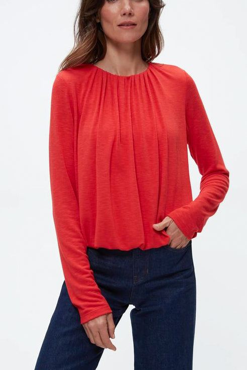 Michael Stars Sona Long Sleeve Bubble Top in Cherry