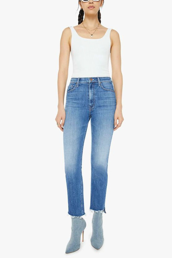 Mother Denim High Waisted Rider Ankle Step Fray in Loafers and Lassos