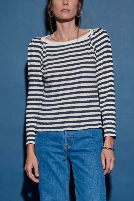 Nation Amelie Envelope Neck Top in Pointelle Stripe