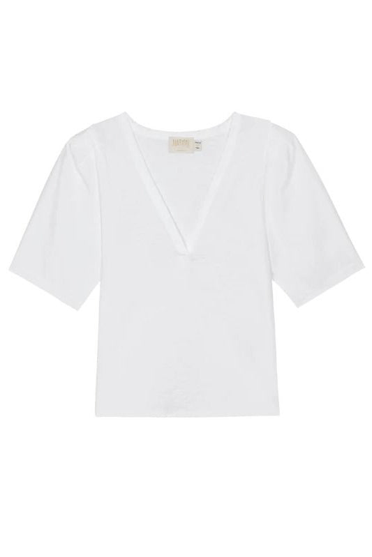 Nation LTD Jolene V-Neck Short Sleeve Top in Optic White