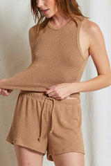 Perfect White Tee Clapton Boucle Sweat Shorts in Walnut