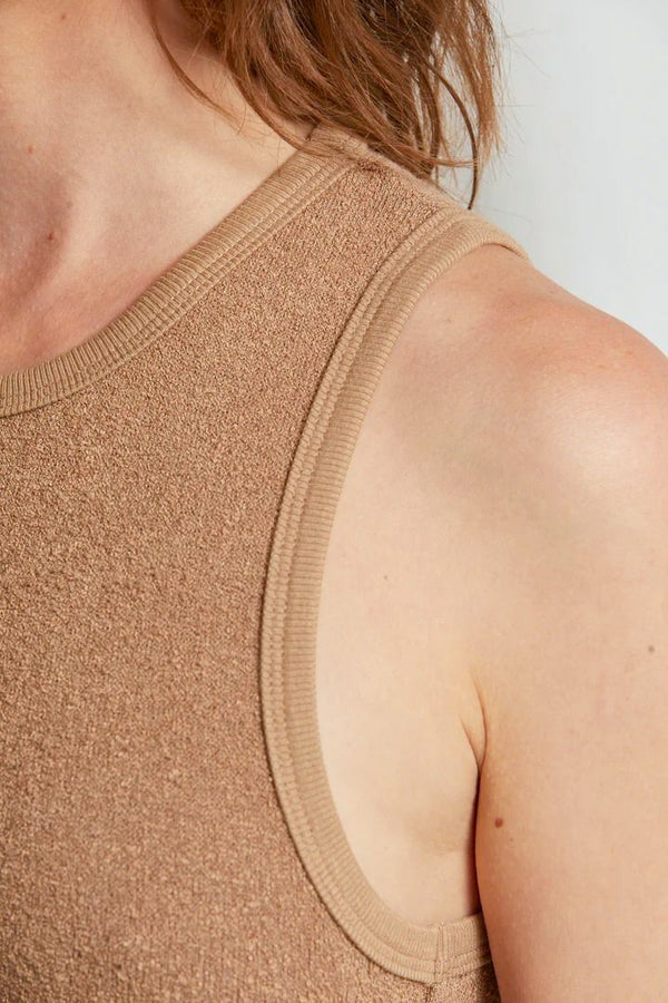 Perfect White Tee Everly Boucle Highneck Cropped Tank in Walnut