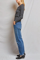 Perfect White Tee Robyn Rib Stripe Long Sleeve in Black/Sugar Stripe