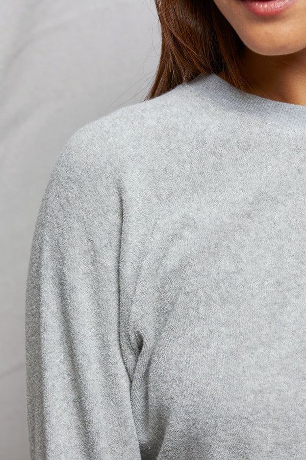 Perfect White Tee Saylor Loop Terry Raglan Pullover in Heather Grey