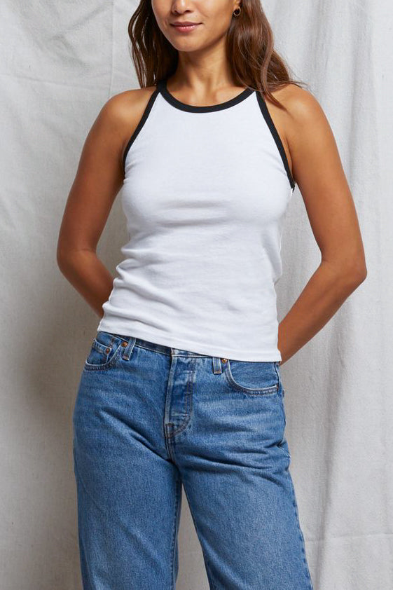 Perfect White Tee Shae Cotton Binded Tank in White/True Black